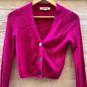 Boden V-Neck Rose Violet Rib Cardigan Sz XS